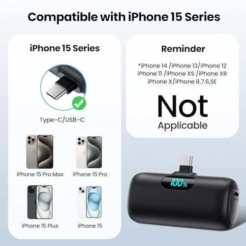 Mini Portable Charger USB C Power Bank,Upgraded 5000mAh PD Fast Charging Battery Pack Built-in USB-C Connector Travel Essential for iPhone17/17Pro/17Pro Max/Air/16 Plus/16Pro Max/15 Series,Android - color: Black