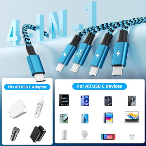 Travel USB C 4 in 1 Charging Cords,Four Type C Ports Mulit Charging Cable - color: Blue