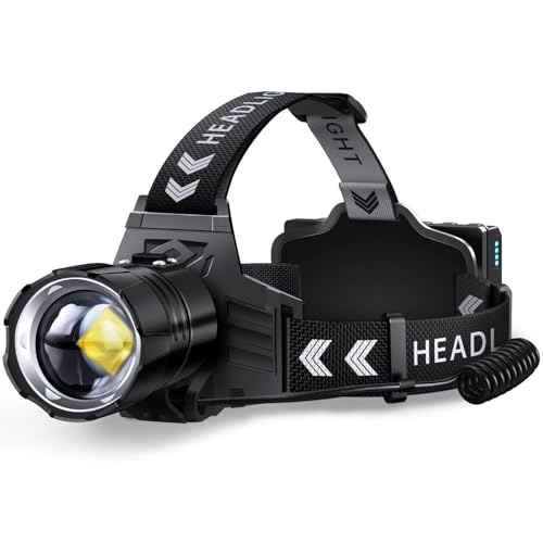 FINICO Rechargeable LED Headlamp 99000 High Lumens,95 Hours Long Lasting | Head Light with Zoomable & IPX7 Waterproof & 12 Modes & 125° Adjustable, Powerful Head Lamp for Outdoor, Camping, Hardhat - size: 1 Pack