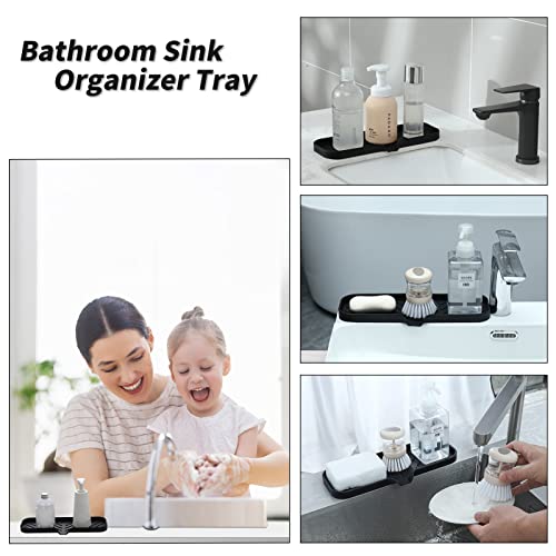 MicoYang Silicone Soap Dish with Drain Spout — Self-Draining Double Sink Organizer Tray for Kitchen & Bathroom, Dispensers, Sponges & Soap Holder, Non-Slip & Dishwasher Safe, Black (Large, 12"×4") - color: Black, size: L(12"×4")