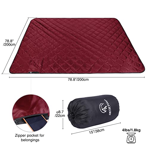 REDCAMP Large Warm Blanket with Sherpa Lining, Cold Weather Outdoor Blanket Windproof for Camping Stadium, Machine Washable 79"x 79" Red - color: Red, size: 79"x 79"