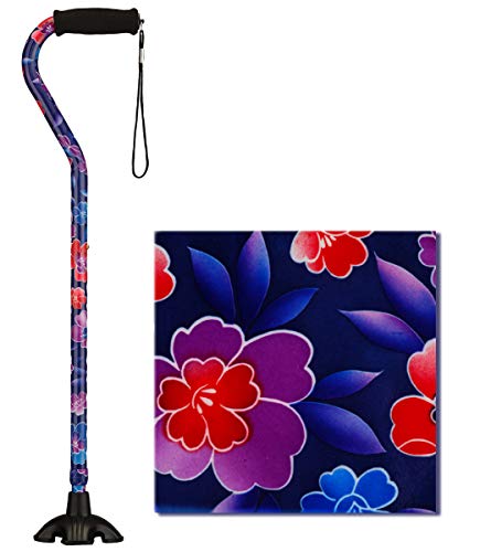 Nova Joy Designer Offset Quad Cane for Seniors - Unisex Adjustable Lightweight Walking Aid with Foam Handle, Wrist Strap and Anti-Rattle Lock - Essential Mobility Support - Maui Flowers - color: Maui Flowers