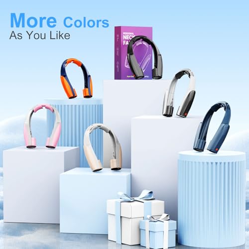 Portable Neck Fan with 6 Powerful Speeds, 8000mAh Battery Rechargeable Fan - color: Black-White