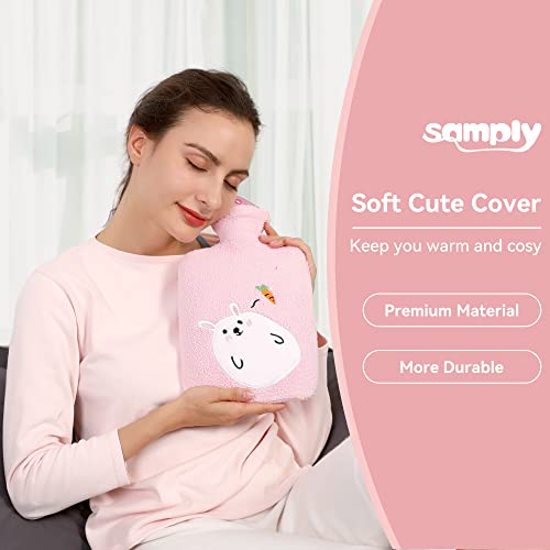 Hot Water Bottle with Cute Fleece Cover for Warm Compress, Pink Rabbit - style: Pink Rabbit