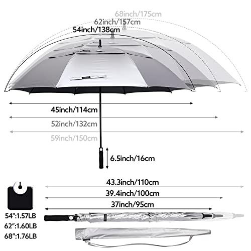 G4Free 47/54/62/68 Inch UV Protection Golf Umbrella Oversized Sun Umbrella | UPF 50+, Auto Open, Vented Double Canopy, Extra Large Coverage, Heavy Duty, Windproof Stick Umbrella - color: Black/Silver, size: 54 inch
