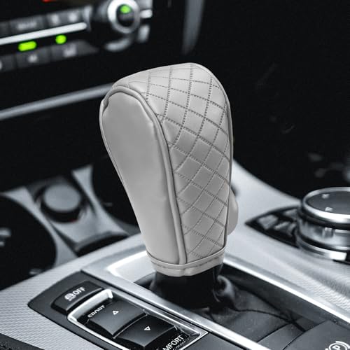 Leather Car Gear Shift Knob Cover, Car Shifter Cover, Anti-Slip Dust Waterproof Gear Shifter Stick Protector, Auto Automatic Shift Knob Handle Protector for Most Vehicles (Silver) - color: Silver