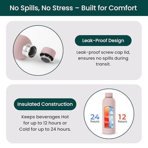 NOBL Stainless Steel Water Bottle 17 Oz Vacuum Insulated, Leak Proof, Blush | Double Wall Insulation Keeps Drinks Cold 24 Hrs & Hot 12 Hrs, Sealed 500 Ml Bottle Fits NOBL Carry-On Cup Holder - color: Blush