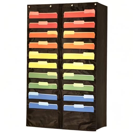 Essex Wares - 20 Pocket File Folder Pocket Chart, Black, 28" W x 46" T | Versatile Wall Hanging File Folder Organizer for Classrooms, Offices, Home, and More - Wall Folder Organizer - size: 20 Pocket