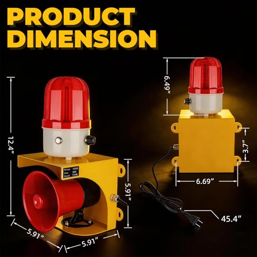 AC110V Industrial Siren Alarm Strobe Light-120dB Loud Horn&Waterproof Red Beacon Warning Light for Emergency,Factory,Fires,Tornado,Intruder Deterrent (with Switch&Volume – Adjustable 0–120dB) - style: With Switch & Volume – Adjustable 0–120dB