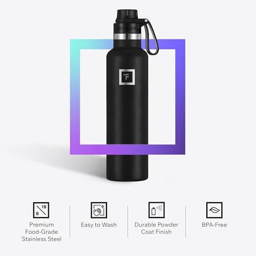 IRON °FLASK 24 oz Narrow Mouth Water Bottle with Spout - color: Black Marquina, style: Spout - 24 oz (1 Lid)