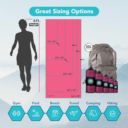 Youphoria Microfiber Travel Towel Fast Drying Lightweight - Quick Dry Towel for Camping, Beach, Backpacking, Hiking & Sport - color: Ruby/Gray, style: 12" x 24" (X-Small)