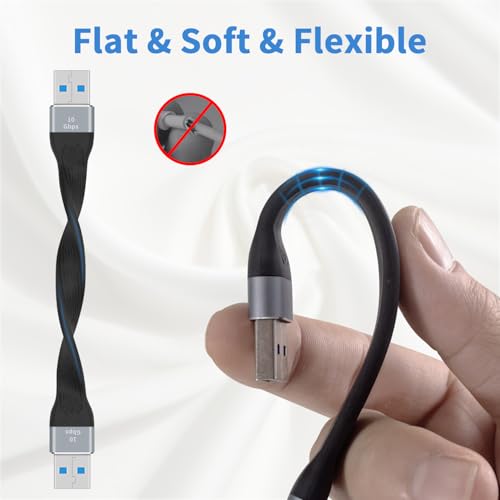 Poyiccot Short USB to USB Cable 5inch,10Gbps Type A Male to Male Cord Bi-Directional Soft Flat USB 3.0 Male to Male Charging and Data Transfer Cable USB Cord for Hard Drive, Laptop,USB 3.0 Hub