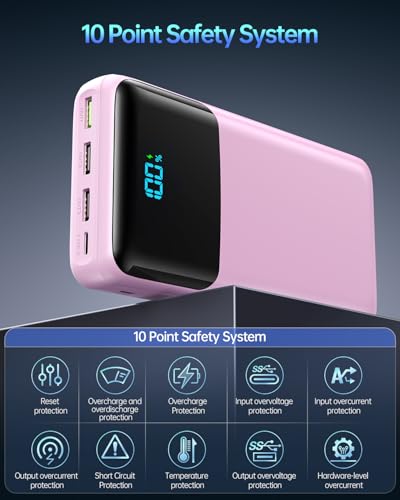 Portable Charger Power Bank 50000mAh, PD 30W and QC 4.0 Fast Charging - color: Pink