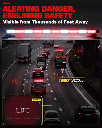 42" Rooftop 206 LED Emergency Traffic Security Light bar Strobe Beacon Lights Bar Magnetic Base Warning Flashing Light for Construction Vehicles Trucks Postal Mail Carrier Snow Plow, Red/White - color: #05 Red/ White