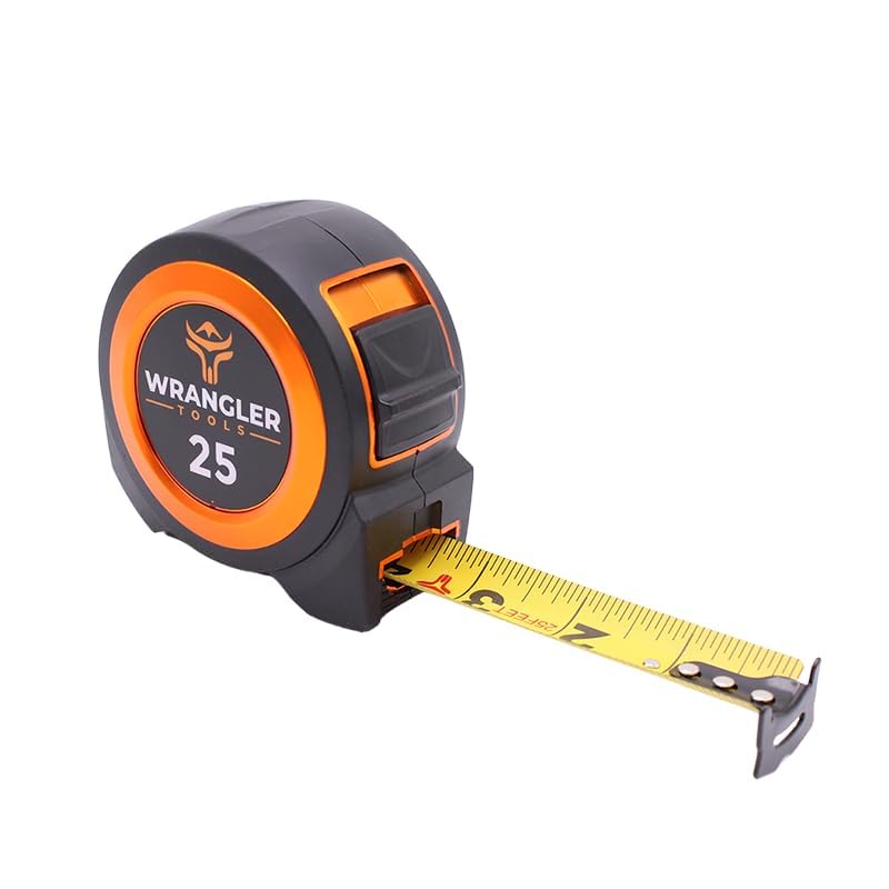 Tape Measure 25 FT - Measuring Tape Retractable - Oversized & Double-Sided Print - Blade Lock, Finger Brake - High Performance Nylon Coating, 10' Stand-Out - 13' Reach / 1-1/16" Blade - size: 25 FT