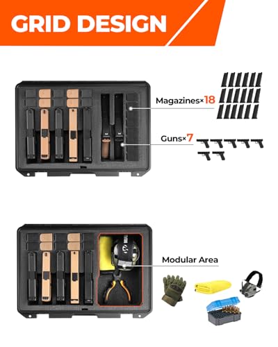 Pistol Case for Multiple Handguns, 3 Foam Types & Multiple Layout Available, Firearm Travel Carrying Case Fits Glock, Beretta, S&W, Waterproof Gun Box - color: Hold 7 Guns (5+2 Layout), size: Standard Foam