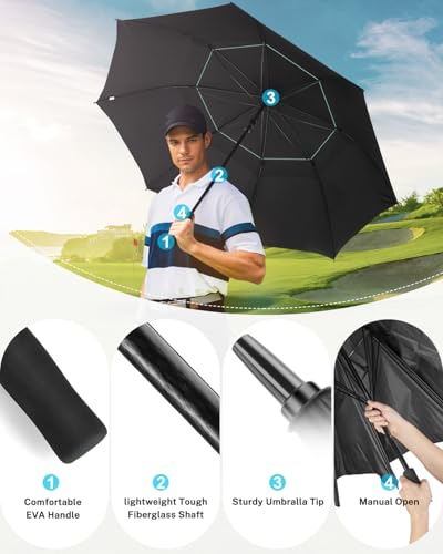 Gonex 62/68/72/80 Inch Golf Umbrella, Auto Open, Windproof, UV Protection - color: Mint Green/ Black UV Coating, size: 80 inch