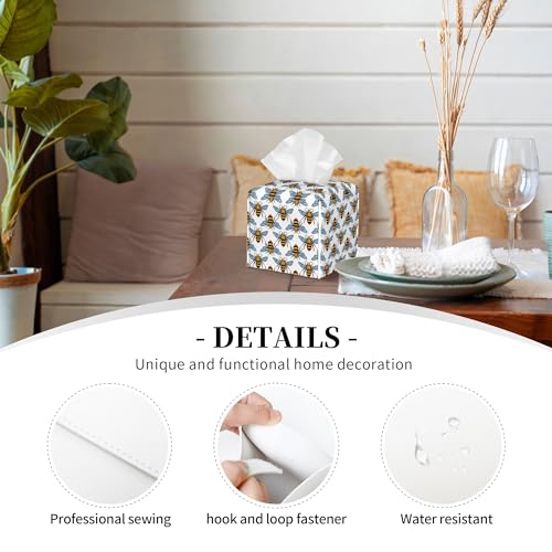 Honey Bee Tissue Box Cover Leather Tissue Box Holder Square Facial Paper Organizer Dispenser for Bathroom Kitchen Bedroom Vanity Countertop Night Stands - color: Honey Bee