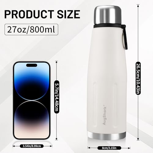 27oz Vacuum Insulated Stainless Steel Thermoses with Foldable Handle & Leakproof Lid, Slim Travel Coffee Cup for Hot/Cold Drinks, Fits Car Cup Holders - color: White-01-27oz