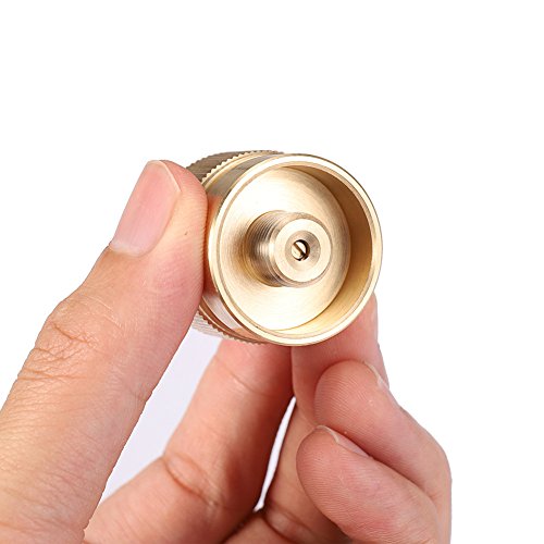 Camping Stove Adapter 1LB Propane Small Tank Input and a Lindal Valve EN417 Output Outdoor Cylinder LPG Canister Convert (Brass)
