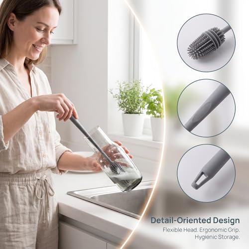 1-Pack, Long-Handled Silicone Brush, Cup and Bottle Brush - Reaches Every Corner for a Thorough Clean - color: Gray