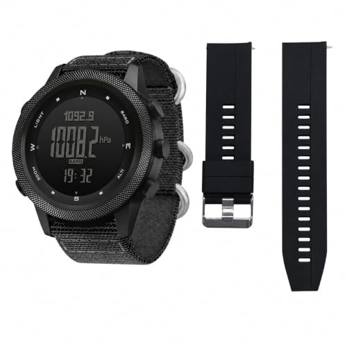 NORTH EDGE Apache 46 Men’s Outdoor Digital Watch Bundle with Extra 22mm Black Silicone Band, Altimeter Barometer Compass, Pedometer, Weather Trend, EL Backlight, 50M Water Resistant Hiking Watch