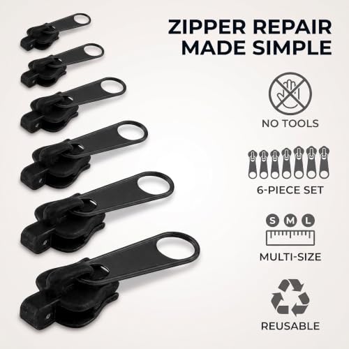 6pcs Instant Zipper Set,6/12/24 Pcs Fix Zipper Repair Kit,Zip Slider Repair Kit, Fix Removable Rescue Replacement Pack, Instant Set for Coats Jacket, Luggage Sewing Notions and Supplies