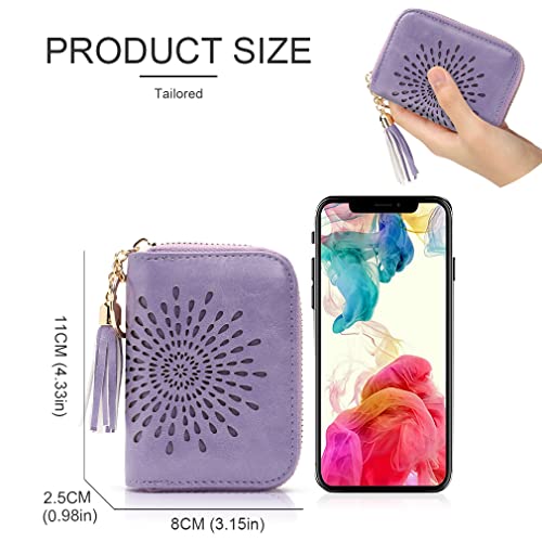 APHISON RFID Credit Card Holder Zipper Card Case Keychain Small Wallet for Women 1927 LIGHT-PURPLE - color: 0-LIGHT-PURPLE(single zip)