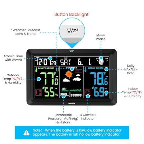 Weather Station Wireless Indoor Outdoor Thermometer Clock (Black)