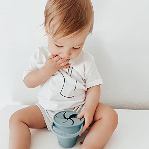 BraveJusticeKidsCo | Snack Attack Snack Cup | Collapsible Silicone Snack Container | Toddler and Baby Snack Catcher Lid (Citadel) - color: Citadel
