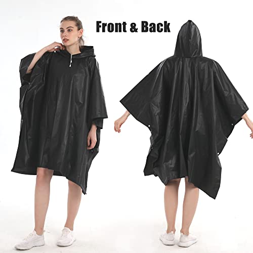 Rain Coats for Adults Man and Women- 2 Pack Waterproof Rain Ponchos Jacket with Hooded - color: Black-2 Pack