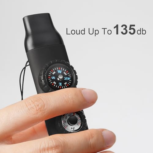 Emergency Survival Safety Whistle，Whistle for Kids with Lanyard,Compass,Thermometer,Ideal for Kayaking, Boating, Hiking, Camping, Climbing - color: Black 2pcs