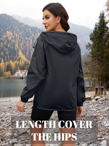CRIPOM Light Weight Rain Jacket Women Waterproof Windbreaker Travel Rain Coats for Women Packable S-XXL - color: Black, size: X-Large