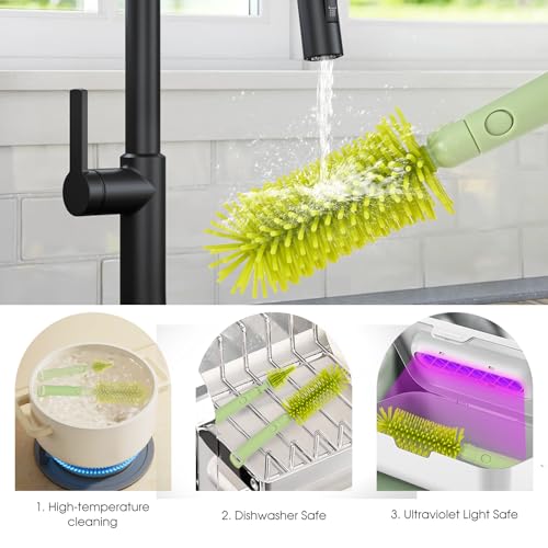 Travel Bottle Washing Kit with Storage Case, 7-in-1 Baby Travel Bottle Cleaner Kit for Travel and Home, All-in-One Baby Bottle Brush Set with Drying Rack for Bottles and Breast Pump Parts (Green) - color: Green