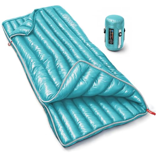 ZOOOBELIVES Ultralight Down Sleeping Bag for Adults, 27 oz 650 Fill Power, 50°F Comfort, 32°F Lower Limit, Lightweight 3-Season Backpacking Camping Bag with Compression Sack, AlpliveT400 - color: Fantasy Blue