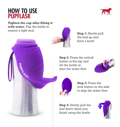 PupFlask Large Dog Water Bottle, Portable Stainless Steel Travel Bowl - color: Ultra Violet, size: 27 Ounce
