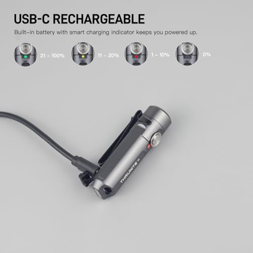 ThruNite Ti Mini Keychain Flashlight USB-C Rechargeable 650 Lumens (Grey) | IPX-6 Waterproof EDC Pocket Light, Magnetic Tail, 5 Modes, 6061-T6 Aerospace Aluminum, 26.5g for Camping Everyday Carry