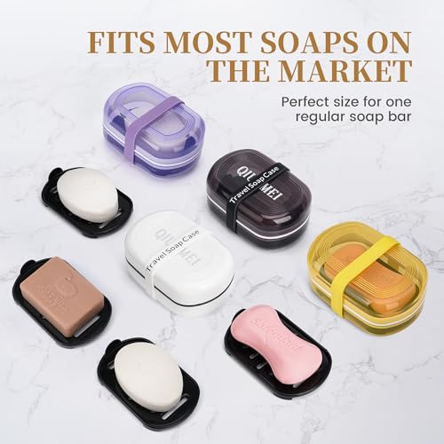 Leakproof Travel Soap Case with Lid | Draining Soap Bar Holder & Dish with Silicone Strap | Includes Mesh Soap Bag | for Shower, Bathroom, Camping, Gym (Lemon Yellow) - color: Lemon Yellow Style a