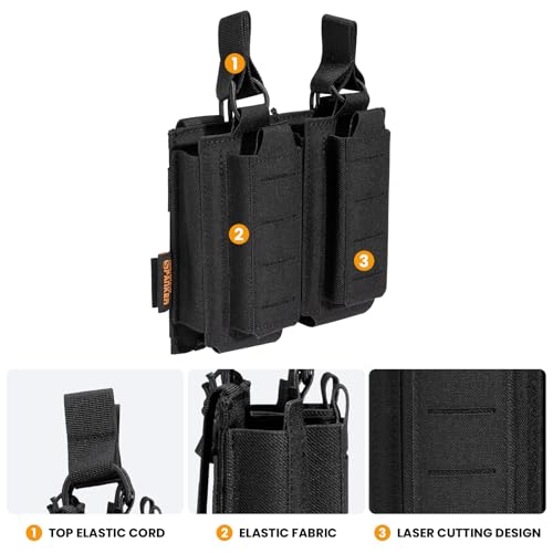EXCELLENT ELITE SPANKER Tactical Open-Top Single/Double/Triple Molle Mag Pouch for Pistol Mag Pouch Tactical Bag Accessories Holder - color: Double-Black
