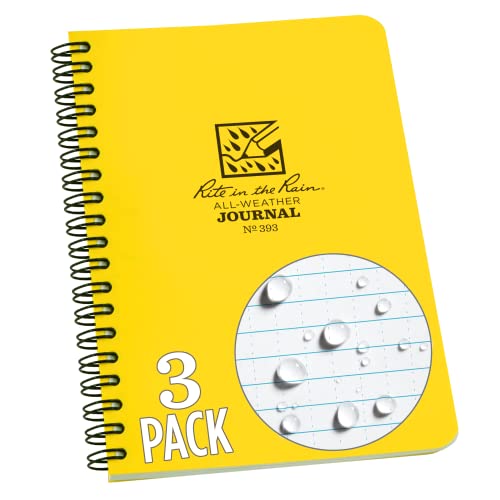 Rite in the Rain Weatherproof Side Spiral Notebook, 4.625" x 7", Yellow Cover, Journal Pattern, 3 Pack (No. 393L3) - color: Yellow, size: 3 Pack, style: Journal
