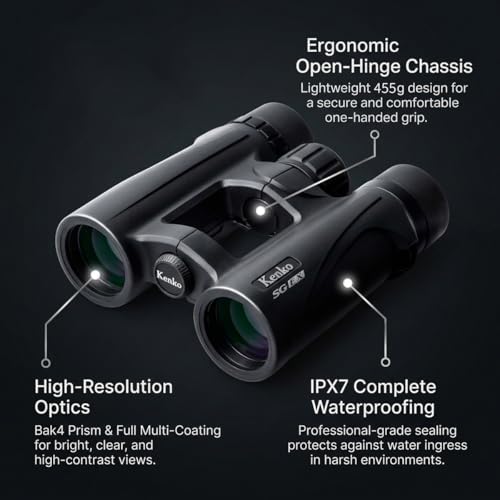 Kenko 10x34 Binoculars SG EX OP WP - Designed by Japan's Leading Optical Brand, Waterproof for Bird Watching & Marine Activity - Bright Open-Hinge One-Hand Focus 022108 - style: 10x34