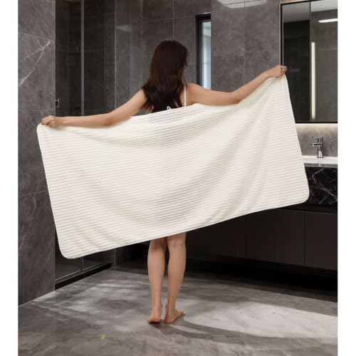 Bath Towels 4-Pack, 27.5x55 Inches - Ultra Soft and Highly Absorbent Quick Dry Microfiber Towels with Hanging Loop, Beauty Twill Stripe Design for Bath, Beach, Gym - color: Dark Grey+blue+white+pink