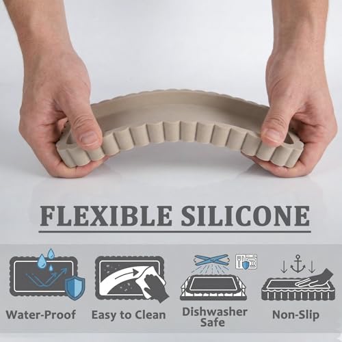 Silicone Bathroom Vanity Tray, Sink Caddy for Dish Soap Dispenser, Sponge Holder for Kitchen Sink, Rectangle Bathroom Countertop Organizer for Perfume, Jewelry, Candle (9.9” * 6”, Khaki) - color: Khaki, size: 9.9" x 6" x 0.7"