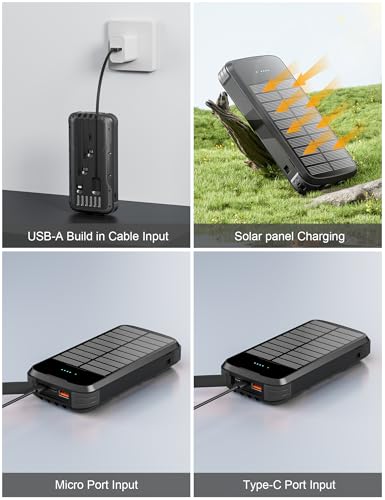 MINRISE Solar Power Bank 40000mAh, Portable Charger PD 20W Fast Charging - color: Black
