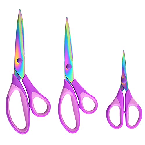 Craft Scissors Set of 3 Pack, All Purpose Sharp Titanium Blades Shears, Comfort Grip Handle, Multipurpose Fabric Scissors Tool Great for Adults, Office, Sewing, School and Home Supplies, Purple - color: Purple