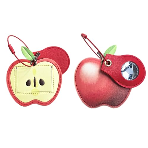 PU Leather Luggage Tag with Airtag Holder Case Set and Name ID Label - color: Fruit