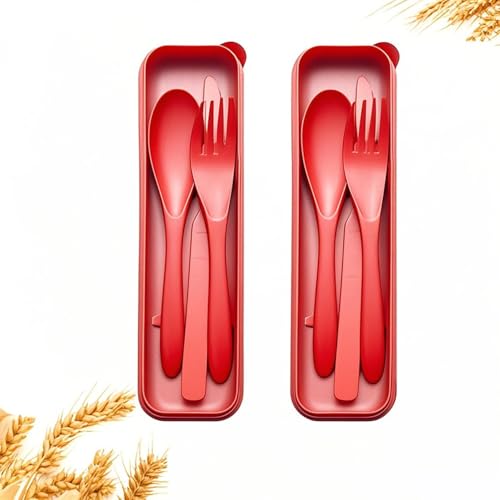 Travel Utensils - Reusable Portable Camping Cutlery Set with Case (Red,Red) - color: Red,Red