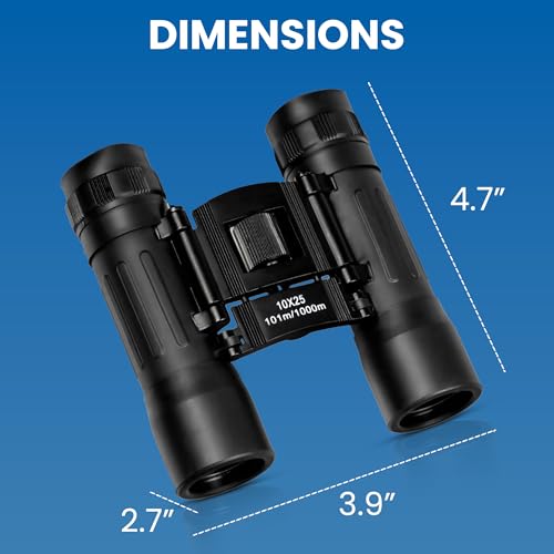 TrekTonic Compact 10x25 High Powered Binoculars For Adults and Kids, Portable with Neck Strap, Birdwatching, Outdoor Activities