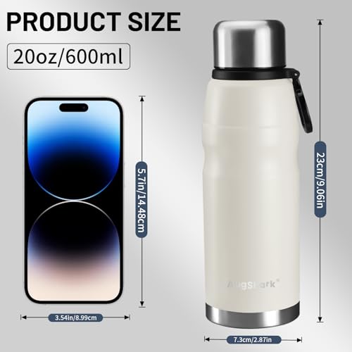 20oz Vacuum Insulated Stainless Steel Thermoses with Foldable Handle & Leakproof Lid, Slim Travel Coffee Cup for Hot/Cold Drinks, Fits Car Cup Holders - color: White-20oz