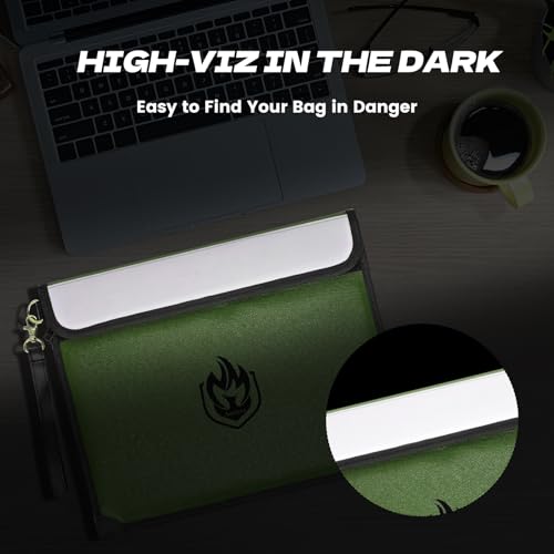 Andyer 2 Pockets Fireproof Document Bag, 6500°F Fireproof Money Bag for Cash | 10-Layer Waterproof Document Pouch with Reflective Strip, Heat Insulated Fireproof Envelope Fire Safe Bag for Home Emergency - color: Green